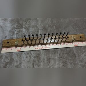 Vintage Wooden Tie Rack wood Pegs & Brass Hooks Jewelry Display